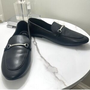 Old Navy Faux Suede Loafer Shoes Black Silver Horsebit Womens 7.5 Preppy Flat